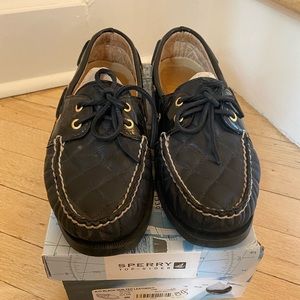 Speery Top Siders - Black Quilted Leather